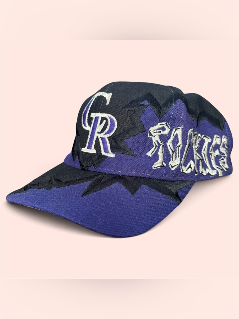 Vintage 90s Drew Pearson Colorado Rockies Jagged Edge Bolt Snapback Hat Wool Cap